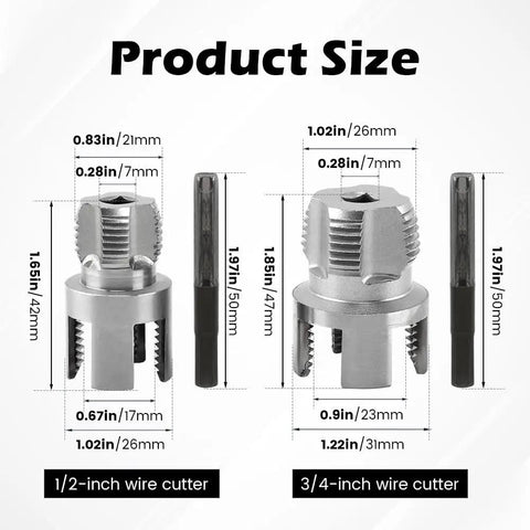 Dual Function Pipe Threading Tool For Drill Internal And External Threads With Half Inch And Three Quarter Inch Dies Rethreading And Cutting Tool That Delivers Quick No Fuss Pipe Threading For Home Workshop Or Pro Jobs product size chart