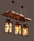 Dope Industrial Rustic Wood And Wrought Iron 3 Light Pendant Light With Glass Shade, Farmhouse Ceiling Fixture