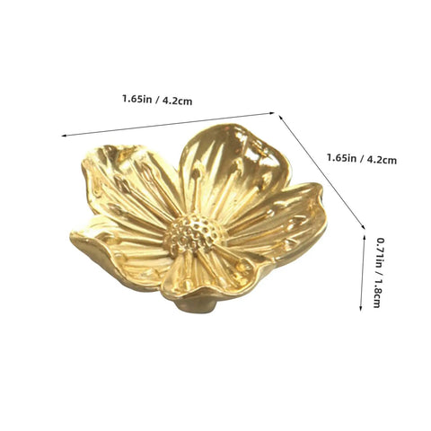 Vintage Brass Flower Cabinet Handle Single Hole Drawer Pull For Wardrobe And Cupboard Doors, 4.2cm gold finish floral design
