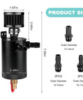 Two Port Billet Aluminum Oil Catch Can Kit With Breather Filter And Drain Valve Universal 150 Milliliter Engine Oil Separator Tank Includes Five Adapters For Easy Fitment Car Accessories For Your Ride dimensions and components