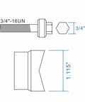 Diagram of 3/4-inch draw stud from Heavy Duty Manual Knockout Punch Kit for Metal Sheets and Conduit Boxes with cutter dimensions.