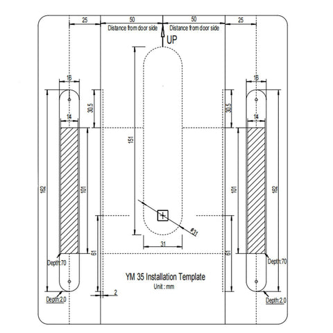 Installation diagram for Pocket Door Lock Hardware With Pull Inconspicuous Sliding Door Handle Recessed Lock For Furniture.