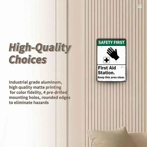 12 By 8 Inch Aluminum First Aid Station Sign For Easy Wall Mounting No Sweat Rustproof Weatherproof Safety Sign With Pre Drilled Holes Durable Metal Notice For Home Garage Warehouse And Workplace