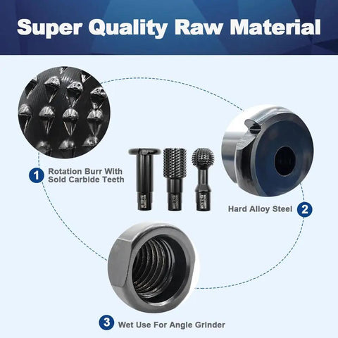 Woodworking Rotary Burr Set For Carving And Engraving, 3 Piece Drill Bit Milling Tool Kit With 5/8-11 Thread, materials displayed