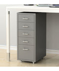 Lockable Five Drawer Metal File Cabinet For Legal And A4 Documents under a desk, heavy duty steel office storage solution.