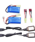 2 Pack 7 4V 1200mAh LiPo Batteries with USB Charger Cables for 1 to 18 Scale RC Trucks Replacement Includes Mini Tamiya Plug and T Plug Adapters