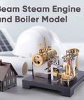 Hands On Steam Engine Model Kit With Boiler For DIY Projects, Metal Beam Engine Build For Tinkerers displayed on a table.