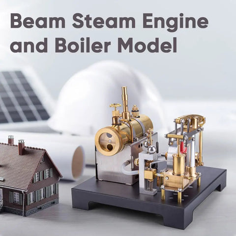 Hands On Steam Engine Model Kit With Boiler For DIY Projects, Metal Beam Engine Build For Tinkerers displayed on a table.