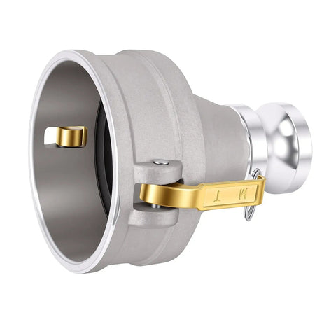 Built Like A Tank Type Da Camlock Reducer Fitting With Rugged Aluminum Hose Adapter Coupler for fluid transfer projects.