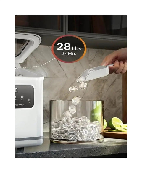 Portable Countertop Ice Maker Machine Makes 28 Pounds Of Fresh Ice Daily With Self Clean Function and Easy Touch Controls.