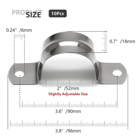 Detailed view of Ten Pack Two Inch Stainless Steel Conduit Clamps With Two Hole U Brackets For Fifty Millimeter Pipes Built Tough Heavy Duty U Clips