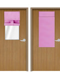 Light Blocking Classroom Curtains 10W X 40H Blackout Roller Blinds For Windows And Door Panels shown partially rolled-up and fully down on a door.