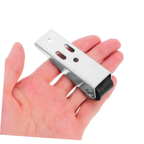 Heavy Duty Bottom Support Rollers For Sagging Barn Doors Knock Out Whining With Whisper Quiet Sliding Casters Dual Mount Upgrade Kit shown in hand.