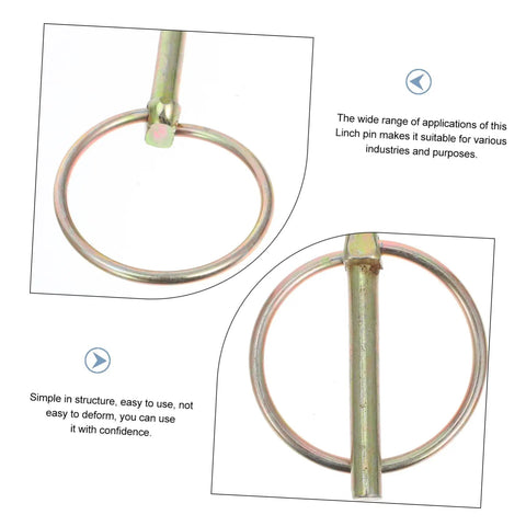 Beefy 8 Pack Lynch Pins With Rings Heavy Duty Locking Pins For Trailers Trucks Lawn Mowers And Farm Equipment Quick Release Design For Secure Hold Rugged Durable Construction Easy To Remove And Reinstall galvanized steel ring pin close-up
