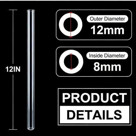 Dope 20 Piece Set Of 12 Inch Borosilicate Glass Tubes With 12 Mm Outer Diameter And 8 Mm Inner Diameter 2 Mm Thick Walls diagram