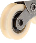 Close-up of Heavy Duty Sliding Door Rollers Kit, showcasing aluminum alloy wheels and stainless steel track components.