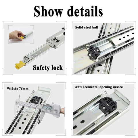 Heavy Duty Drawer Slides With Lock, Ball Bearing Rails, Full Extension, 220 Kg Load Capacity, 250mm Pair For Smooth Quiet Drawer Operation, Anti Collision Pads