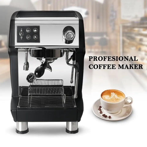 Front view of a Semi Automatic Espresso Coffee Machine For Home Or Small Cafe Pro Grade Coffee Maker With Temperature Control Easy Maintenance Filter Replacement Alerts 220V