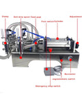 Heavy Duty Double Head Pneumatic Bottle Filler With Stainless Steel Body For Oils Liquids And Paste, detailed view of controls and features.