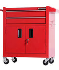 Heavy Duty Steel Tool Cart On Wheels, Red Rolling Tool Chest With Lockable Double-Door Cabinet And Two Drawers, Anti-Slip Rubber Top Mat