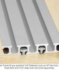 Detail of Top Tier Heavy Duty Aluminum T Track Rail 48 Inches Long for Woodworking Jigs and Shop Fixtures with fasteners.