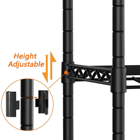 Beefy 3 Shelf Adjustable Metal Storage Rack 36 Inch Wide 14 Inch Deep 35.8 Inch High Wire Organizer For Laundry Bathroom Kitchen Pantry Closet Garage Black Supports Up To 350 Lb Per Shelf height-adjustable black steel post and shelf connector