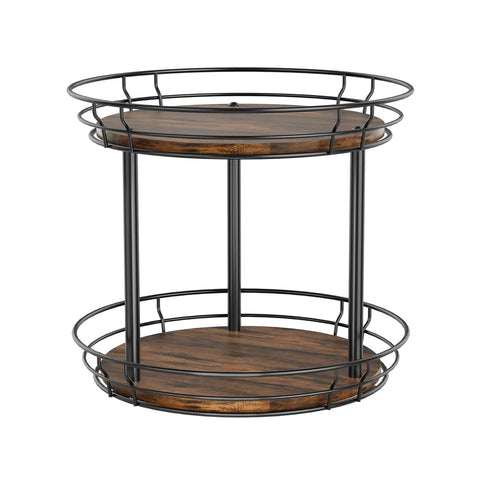 10 Inch Lazy Susan Turntable Organizer 2 Tier Round Rotating Spice Rack For Kitchen Cabinet Or Countertop Wood Base With Black Metal Frame
