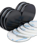 Front view of a pack of six epoxy-coated neodymium disc magnets, 1.26 in diameter, 1/8 in thick.