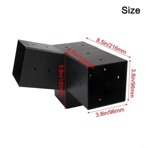 All Weather Slanted Roof Pergola Bracket Kit For 4x4 Wood Posts Steel Wall Mounts For Porch Gazebo And Backyard Structures Black Coated Weather Resistant Three Way Left 15 Degrees Right 15 Degrees, shown in black with dimensions labeled