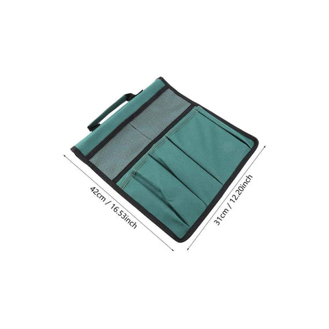 Foldable Garden Kneeler With Tool Pouch And Multiple Pockets showing dimensions 42 x 31 cm, made of 600D Oxford fabric