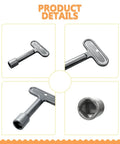 Fire Hydrant Water Spigot Key For Wall Faucets And Outdoor Hose Bibs, silver metal tool with T-shaped handle and socket end