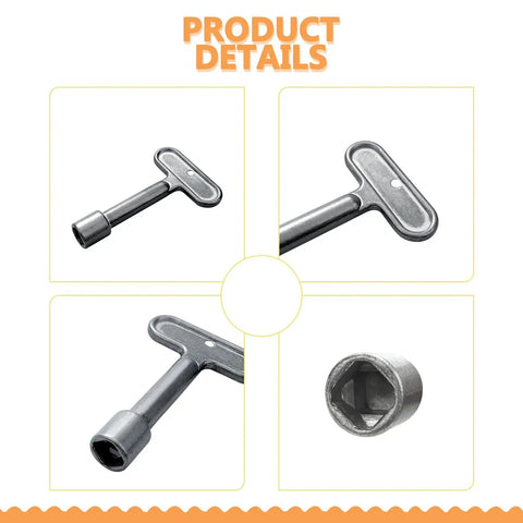 Fire Hydrant Water Spigot Key For Wall Faucets And Outdoor Hose Bibs, silver metal tool with T-shaped handle and socket end
