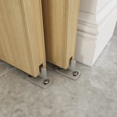 Floor Guide For Sliding Barn Door Hardware Aluminum Silver Set Of 2 Keeps Door Aligned With Rail And Prevents Derailment, installed view