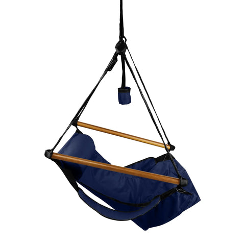 Blue Hanging Hammock Chair With Wooden Dowels, 350 Lb Capacity, Includes Carrying Case, Pillow, Footrest, Cup Holder