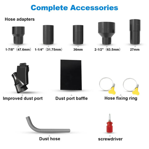 Complete set of accessories for Five In One Miter Saw Dust Collector Attachment with Improved Port for Bosch 12 Inch Glide GCM12SD