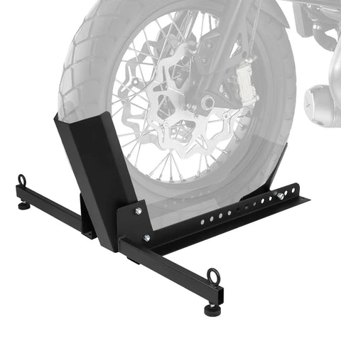 Heavy Duty Motorcycle Front Tire Chock For 15 To 30 Inch Wheels, Adjustable Wheel Stand With 1500 Lbs Capacity, black steel base