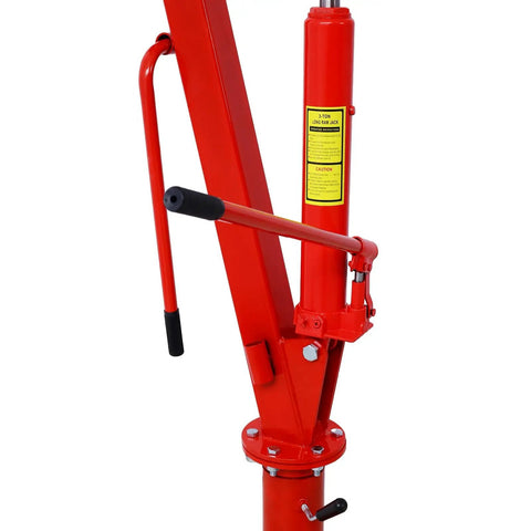 Built Tough Steel Truck Crane and Bed Hoist with Hand Winch for Pickup Trucks close-up of hydraulic ram and handle.