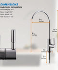Slick Brushed Nickel Reverse Osmosis Drinking Faucet For Kitchen Or Bar Sink With No Sweat Install dimensions shown.