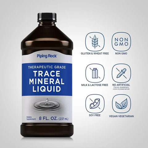 Trace Mineral Liquid Supplement For Real Wellness And Energy 8 Fl Oz Therapeutic Grade Non GMO Gluten Free Lab Tested For Purity You Can Feel Natural Mineral Power To Hydrate And Fuel Your Day bottle.