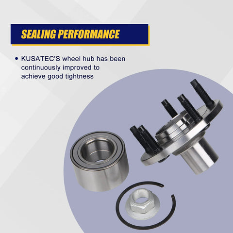 Front Wheel Bearing And Hub Assembly 518515 Direct Fit For Ford Escape 2001 2012, Mazda Tribute 2001 2011, Mercury Mariner 2005 2011, Front Position, 5 Lug Bolts, OE Grade Replacement Hub components shown with sealing performance.
