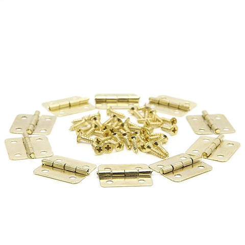 10 Pack Gold Door Hinges For Cabinets 4 Hole Heavy Duty Iron Hardware Solid Easy Install with screws