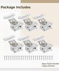 Six Pack Stainless Steel Butterfly Twist Latches With Retainers And 24 Screws For Boxes Cases And Small Doors, shown with screws