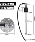 240-33 Ohm Marine Fuel Sending Unit For 12 Inch Gas Tank Gauge Sensor Boat Sender Replacement In SUS316 Stainless Steel SAE