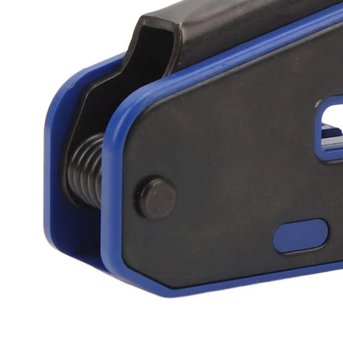 Close-up of All In One Ethernet Crimping Tool With Pass Through Connectors For Cat5 Through Cat6A, showing blue and black components.