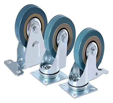 Heavy Duty Swivel Caster Wheels 2 Inch Lockable Brake Bearings 4 Pack featuring sturdy blue wheels and silver brackets.