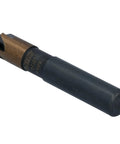 Level Up Your DIY Projects With This Tough As Nails 82 Degree Countersink Drill Bit Featuring A Sturdy Quarter Inch Shank Premium High Speed Steel Construction And Corrosion Resistant Black Oxide Coating For Fast Flawless Wood Or Metal Drilling. Close-up of a black oxide coated drill bit with a 1/4 inch shank.