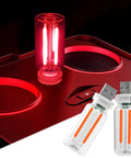 2 Pack Car USB Night Light Bulbs With Touch Dimmable Ambient Lighting For Vehicle Interiors And Home Decor Portable Mini USB Retro Glass Bottle Lamps In Red Great For Car Bedroom Hallway And Camping showing in use.