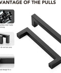 Black 5 Inch Square Cabinet Pulls 30 Pack Stainless Steel Kitchen Cabinet Handles Modern Hardware with material details