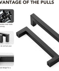Black 5 Inch Square Cabinet Pulls Modern Kitchen Hardware Handles for Cabinets and Cupboards 35 Pack With Drill Mounting Template