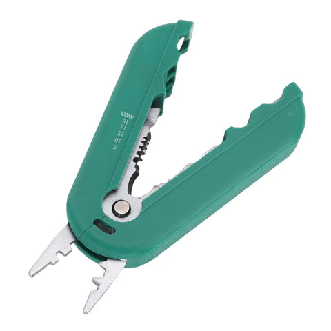 Heavy Duty Multifunction Wire Stripper For 8-16 AWG Solid Cables Precision Stripping Tool with green handles and steel blades.